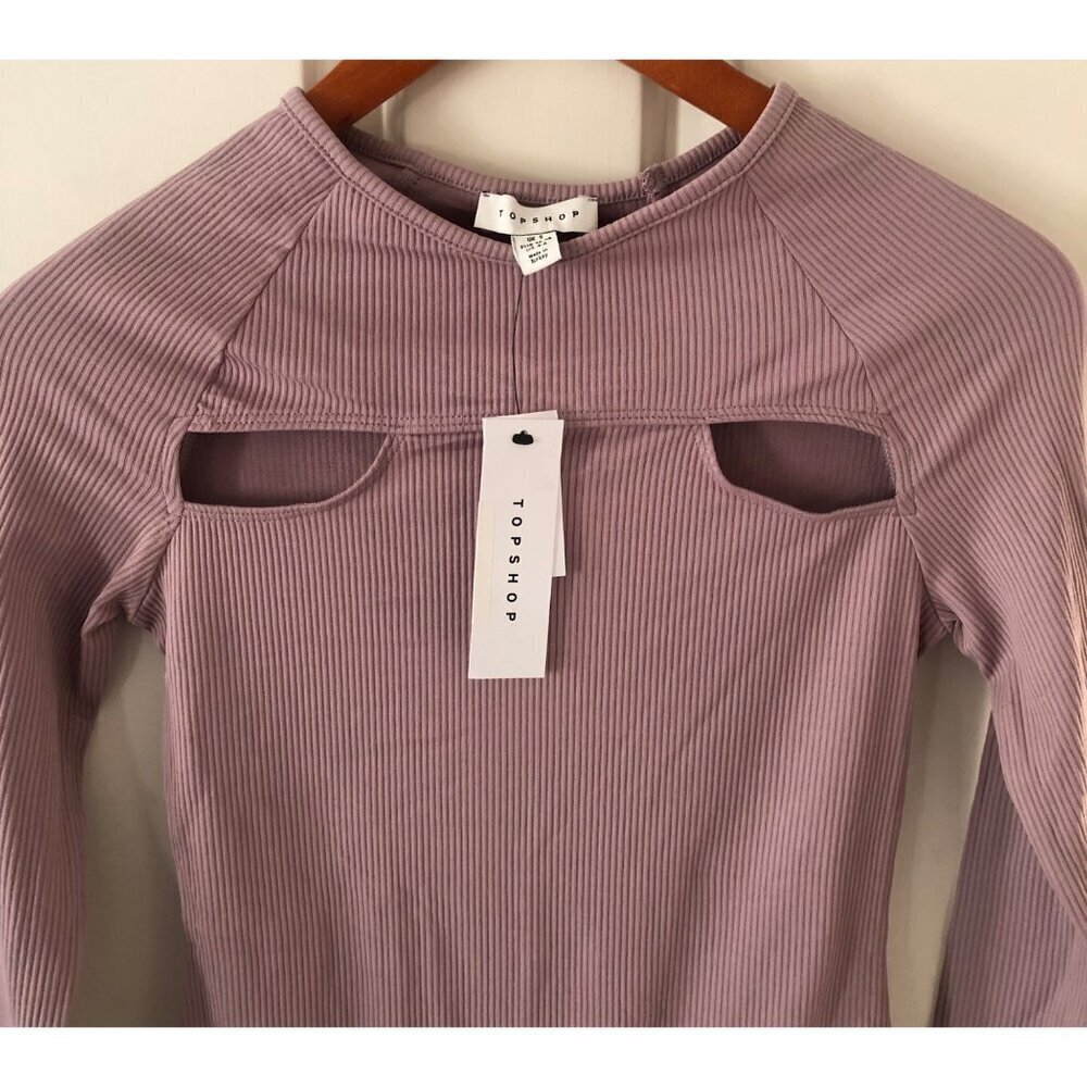 New TOPSHOP Cutout Long Sleeve Bodysuit Women Size 4-6 Lavender - Picture 3 of 10